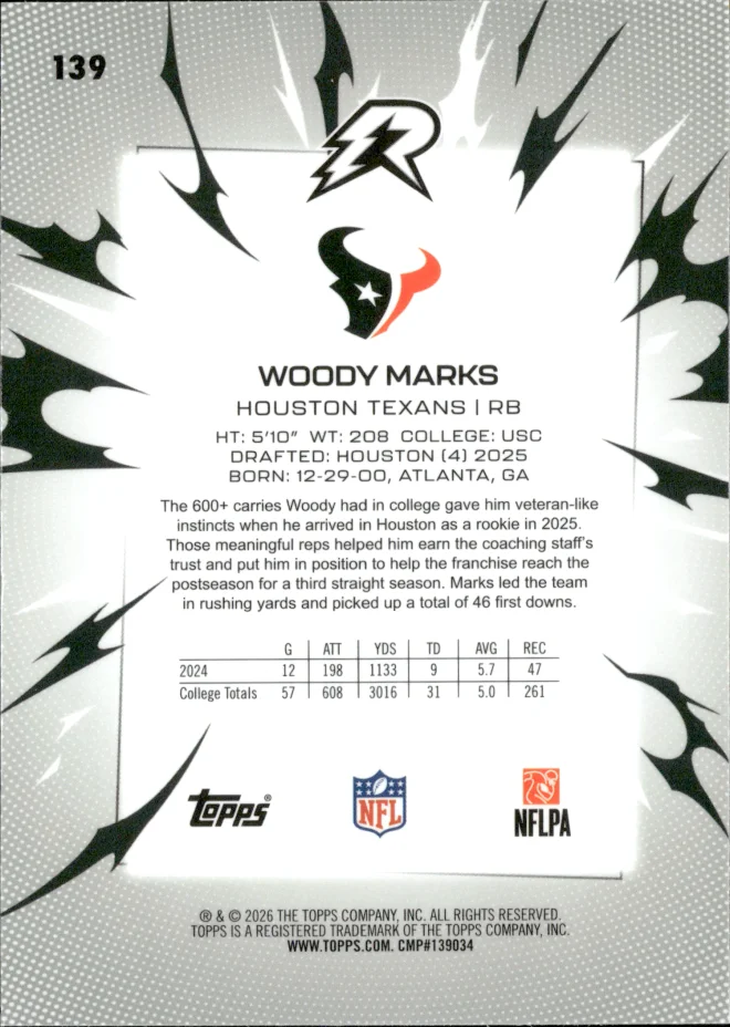 Woody Marks card back