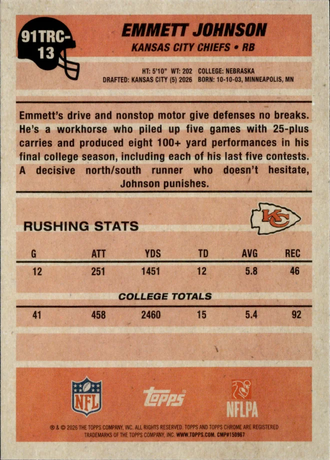 Emmett Johnson card back