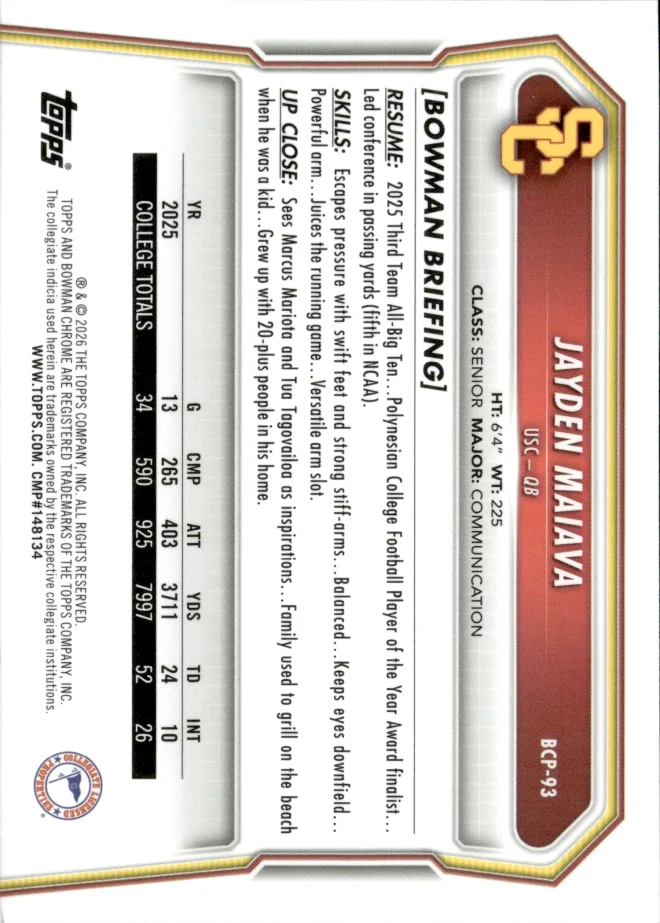 Jayden Maiava card back