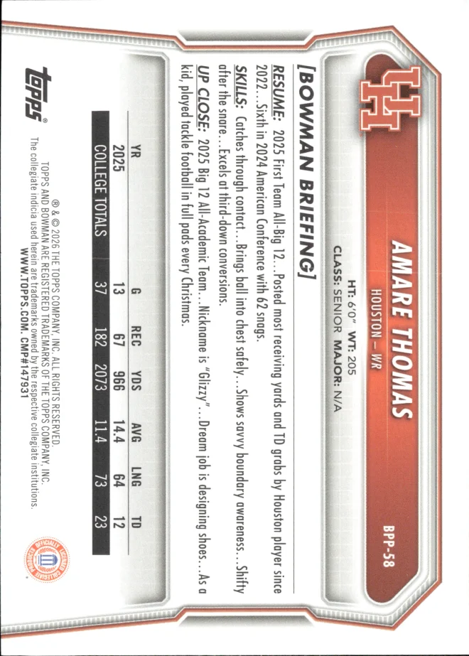 Amare Thomas card back