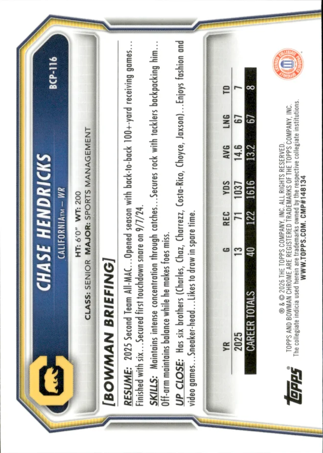 Chase Hendricks card back