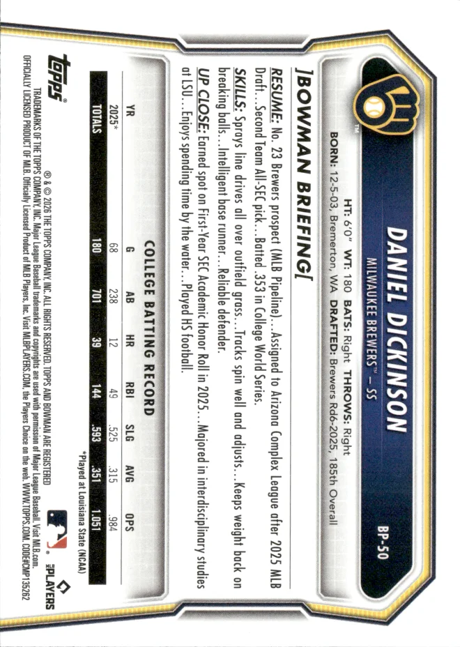 Daniel Dickinson card back