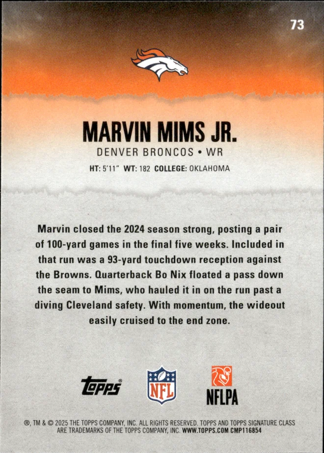 Marvin Mims Jr. card back