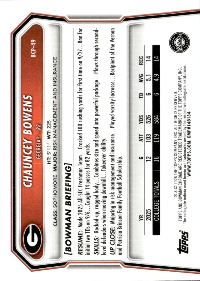 Chauncey Bowens card back