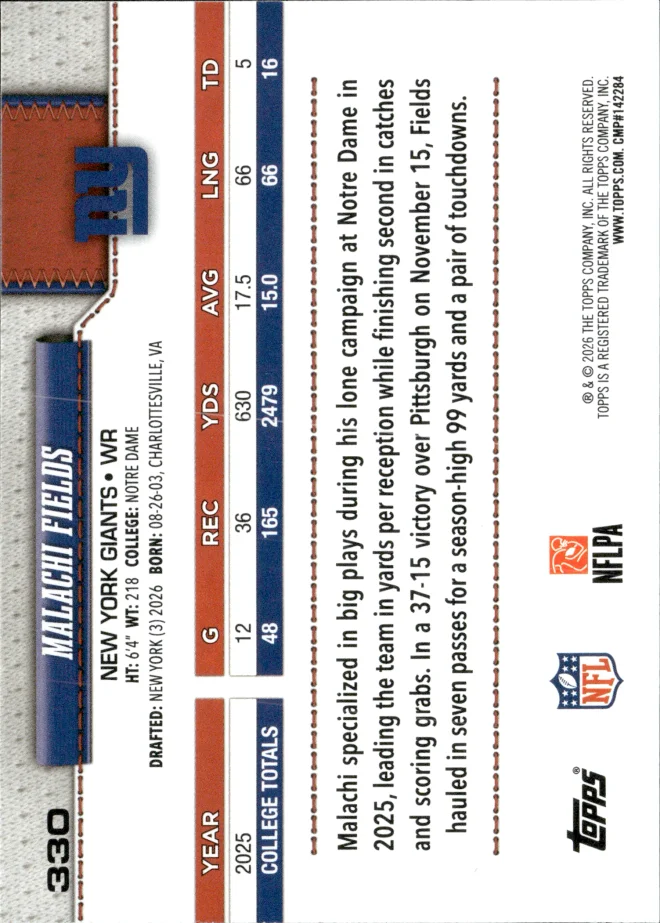 Malachi Fields card back