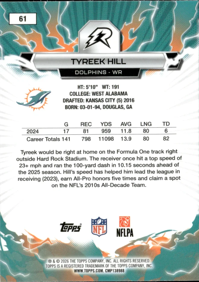 Tyreek Hill card back