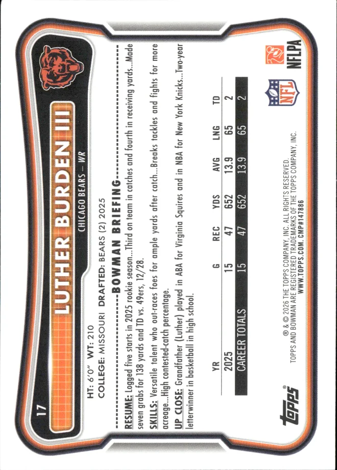 Luther Burden III card back