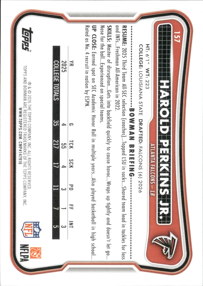 Harold Perkins Jr. card back