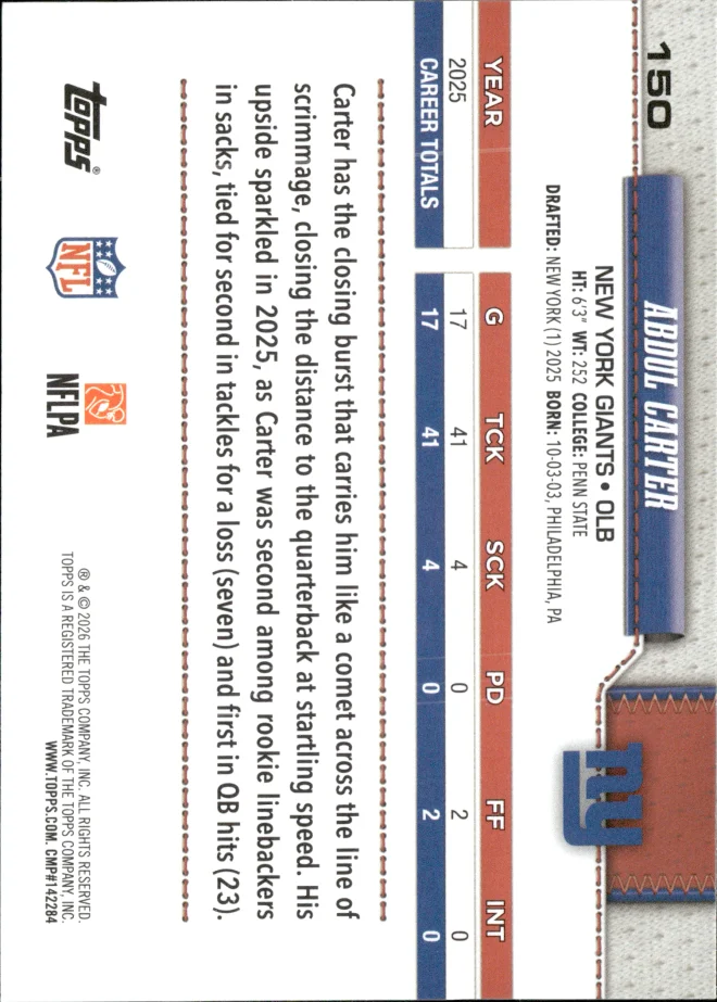 Abdul Carter card back