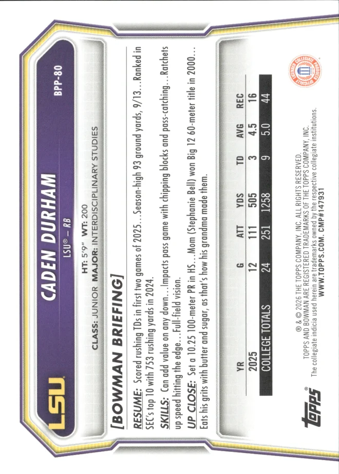 Caden Durham card back