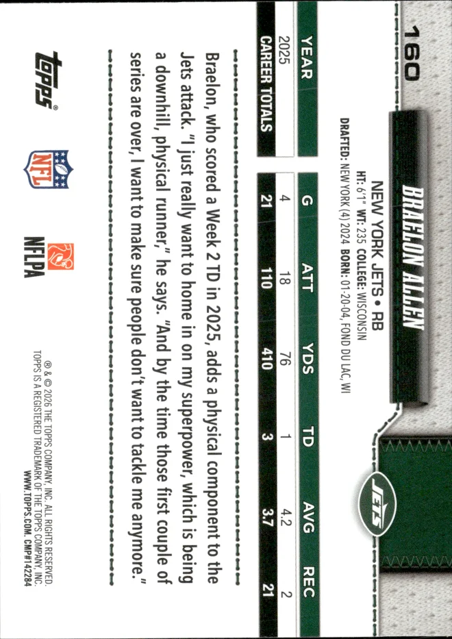 Braelon Allen card back