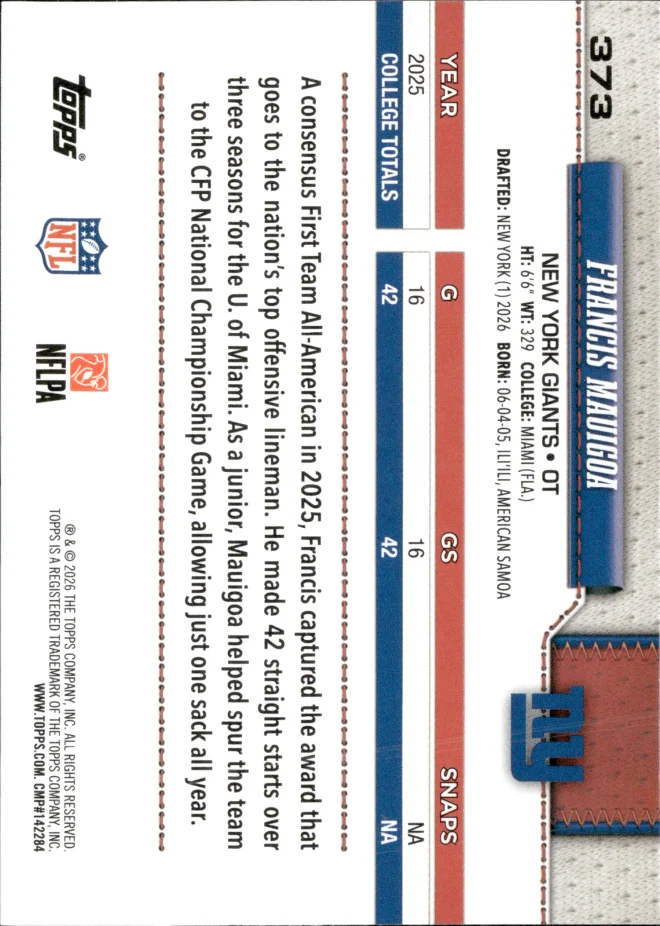 Francis Mauigoa card back
