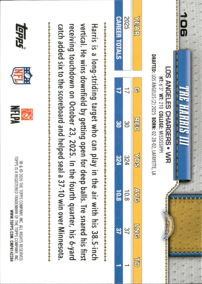 Tre Harris III card back
