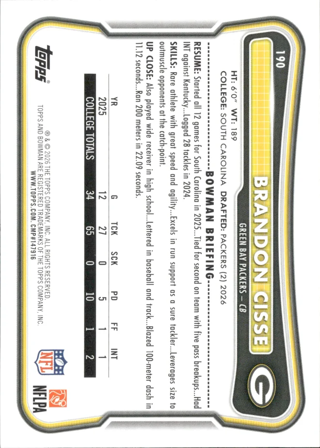 Brandon Cisse card back