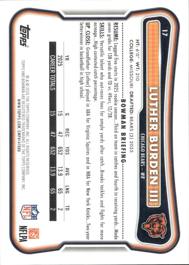 Luther Burden III card back