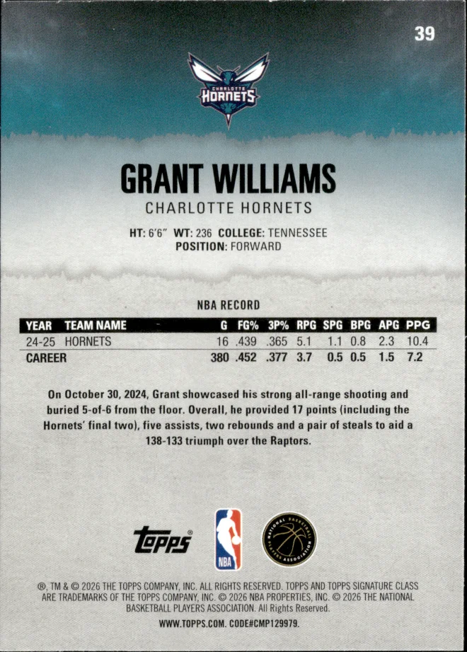 Grant Williams card back
