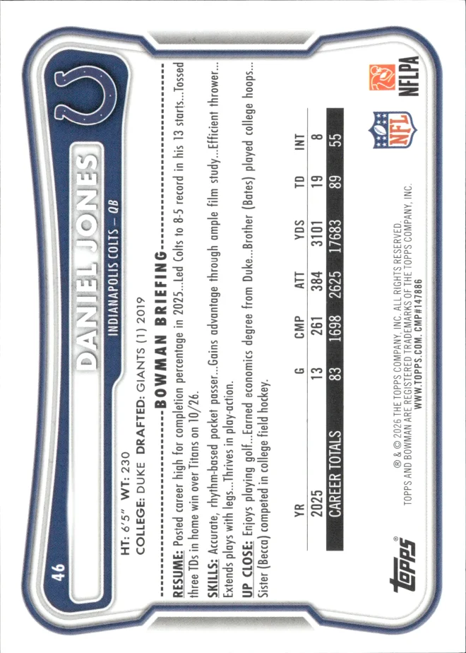 Daniel Jones card back