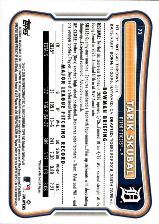 Tarik Skubal card back