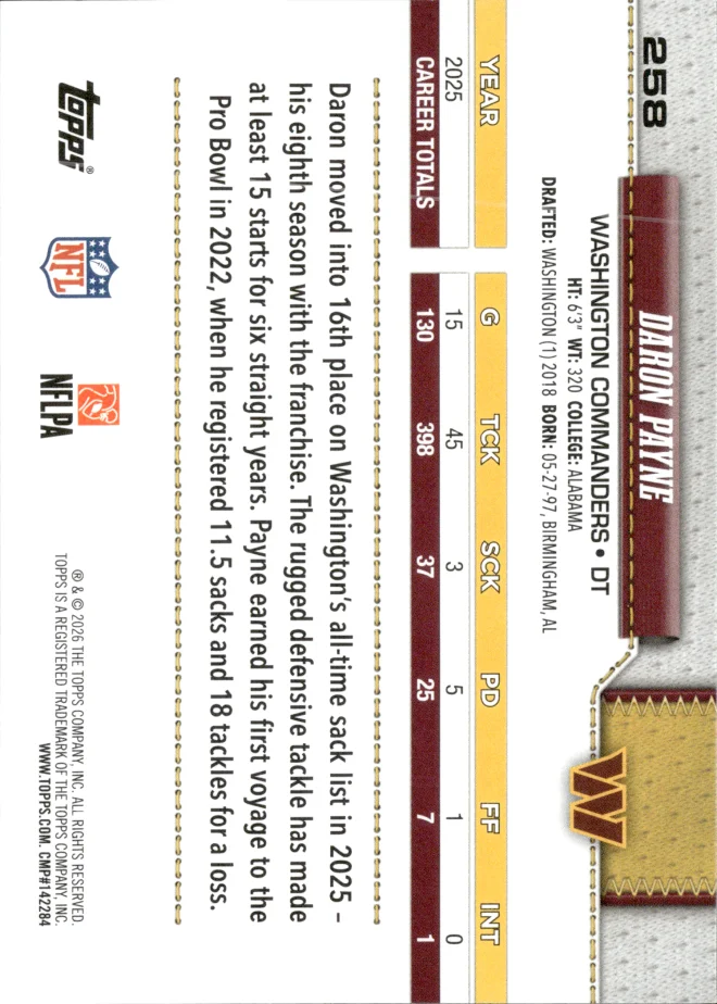 Daron Payne card back