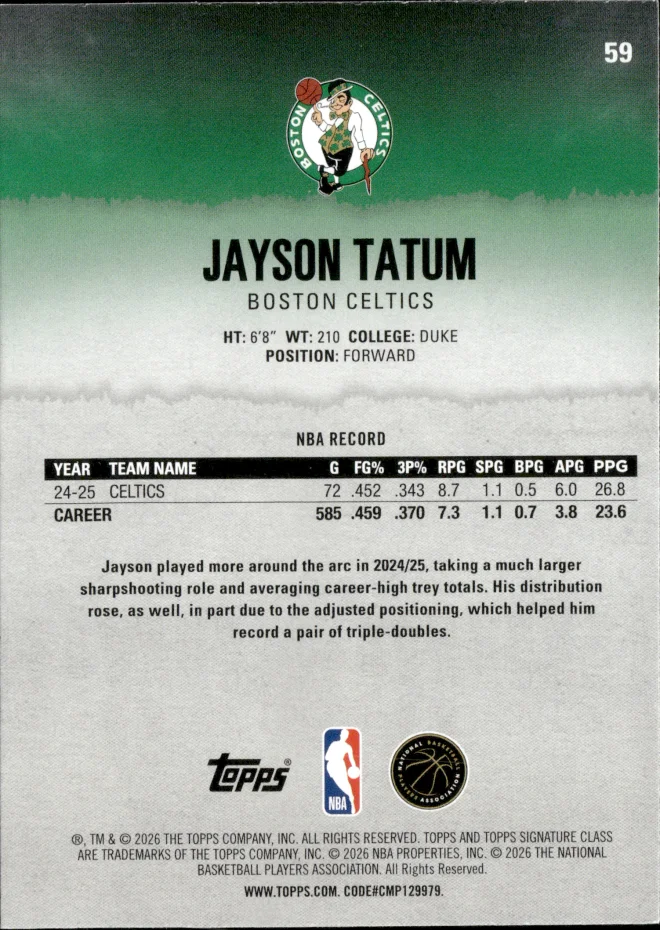 Jayson Tatum card back