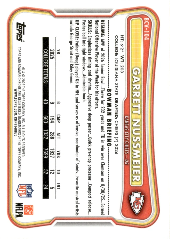 Garrett Nussmeier card back