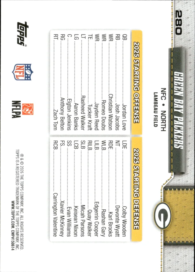 Green Bay Packers card back