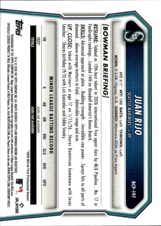 Juan Rijo card back