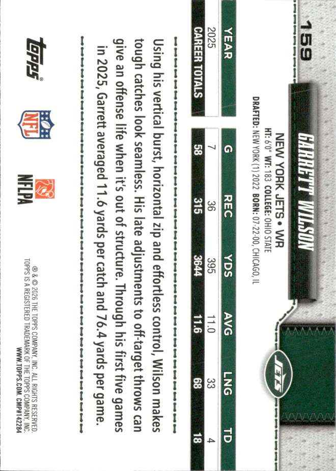 Garrett Wilson card back