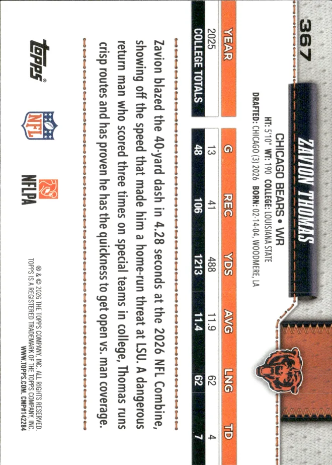 Zavion Thomas card back