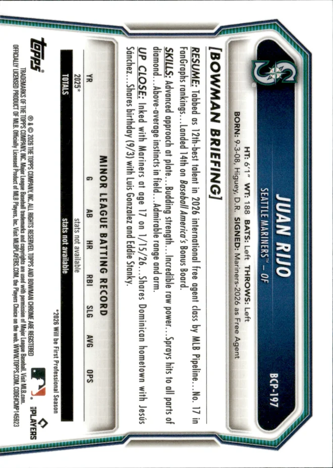 Juan Rijo card back