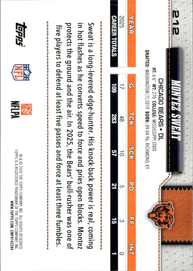 Montez Sweat card back