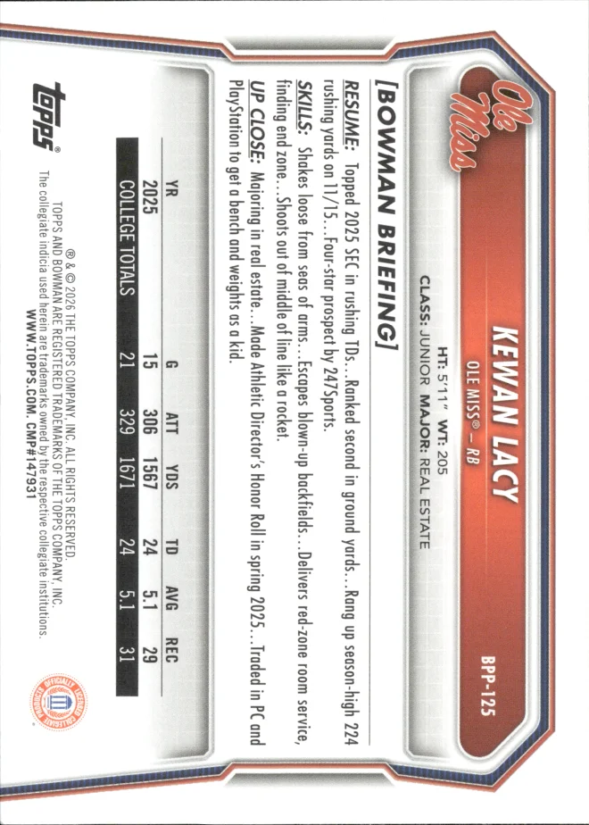 Kewan Lacy card back