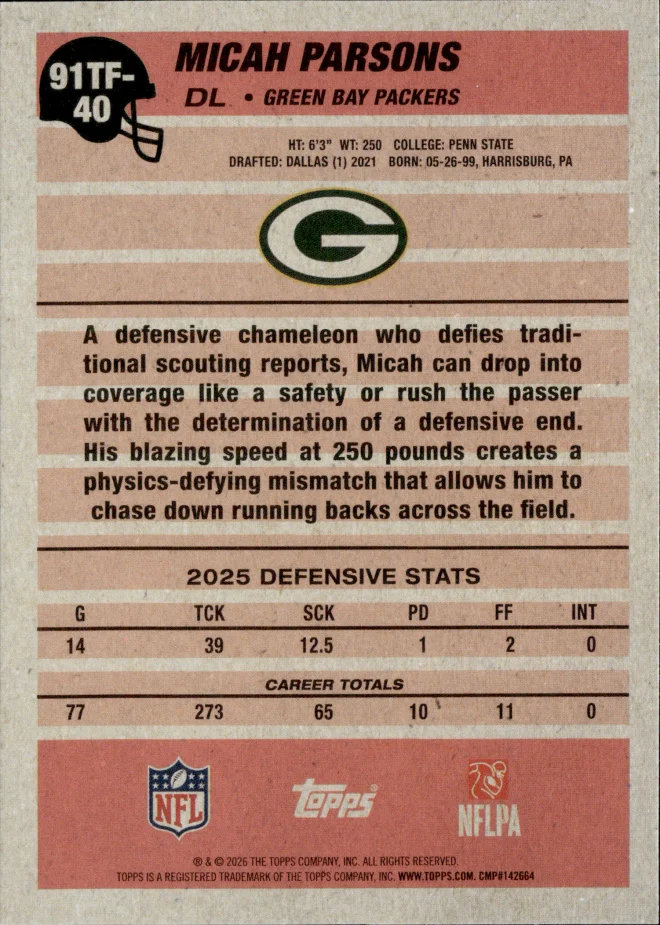 Micah Parsons card back