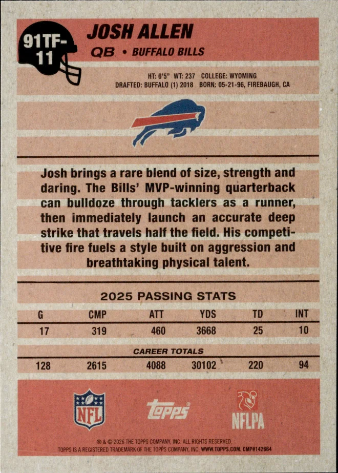 Josh Allen card back