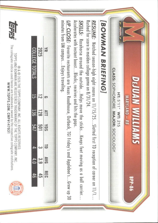 DeJuan Williams card back