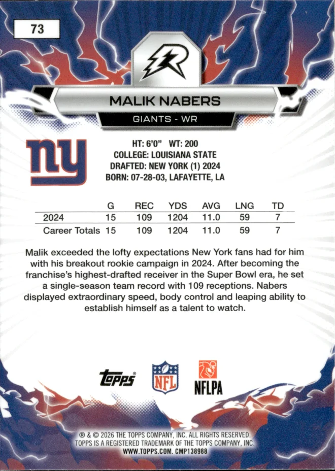 Malik Nabers card back