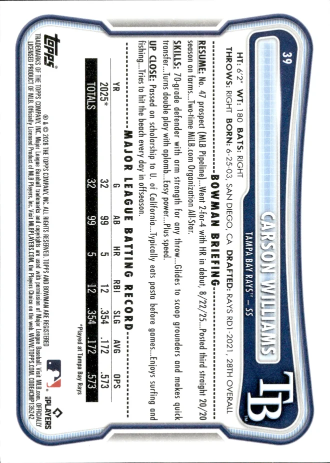 Carson Williams card back