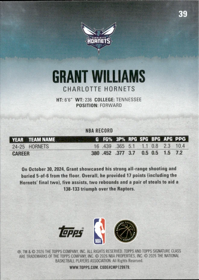 Grant Williams card back
