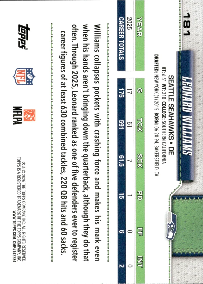 Leonard Williams card back