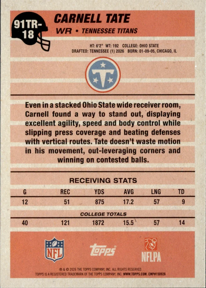 Carnell Tate card back