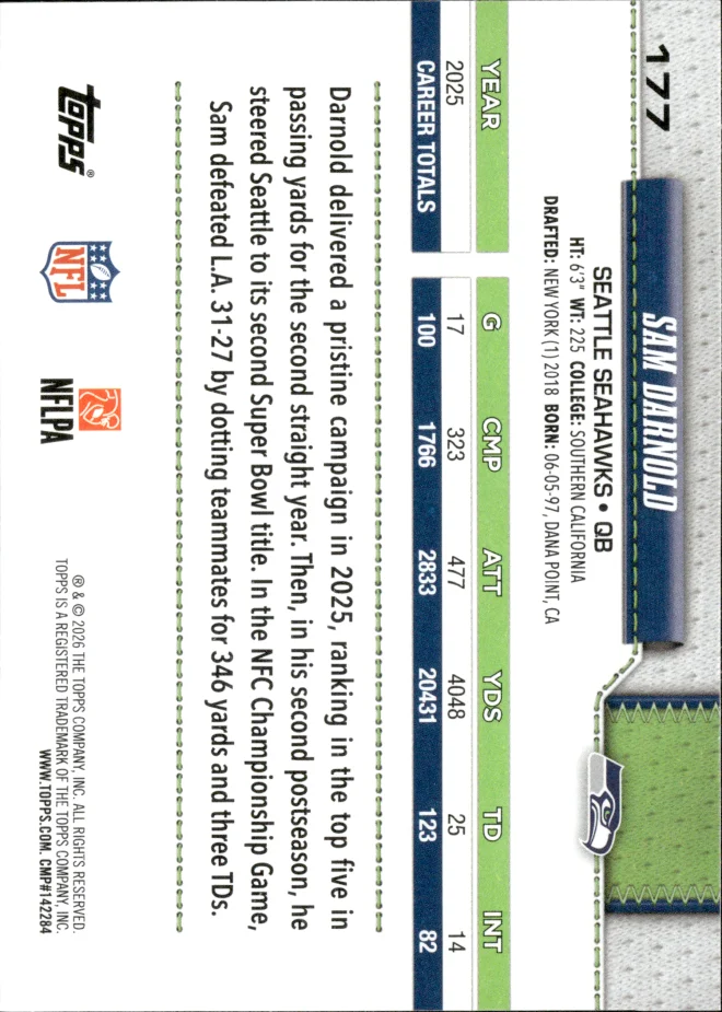 Sam Darnold card back