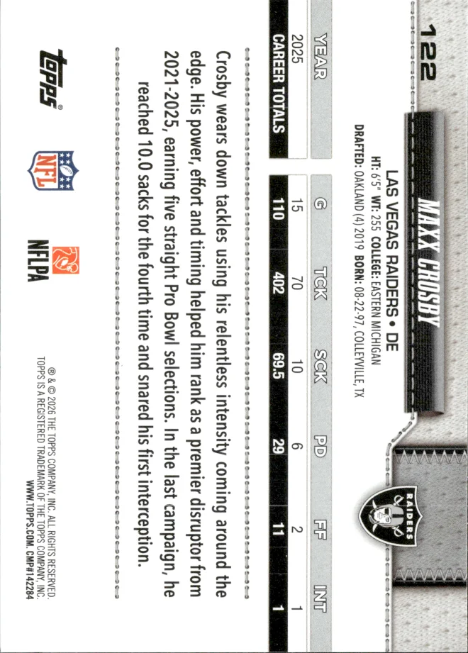 Maxx Crosby card back