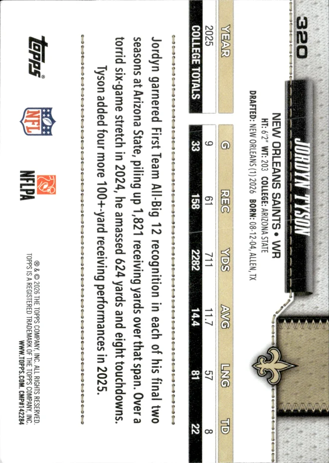 Jordyn Tyson card back