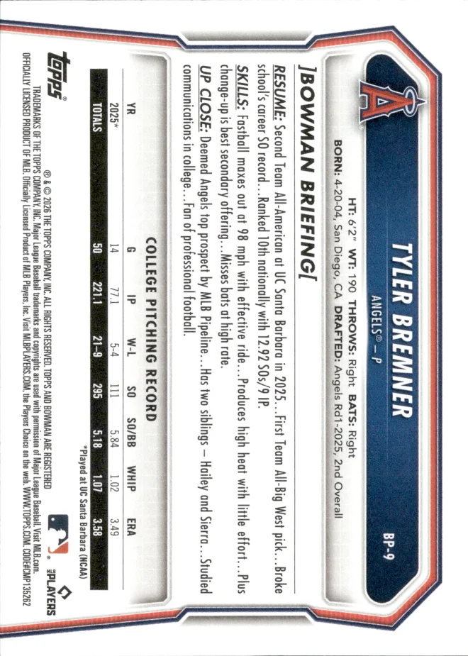Tyler Bremner card back