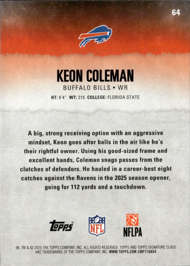 Keon Coleman card back