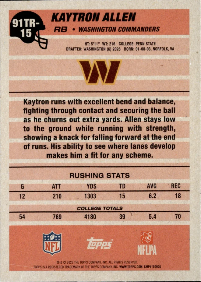 Kaytron Allen card back
