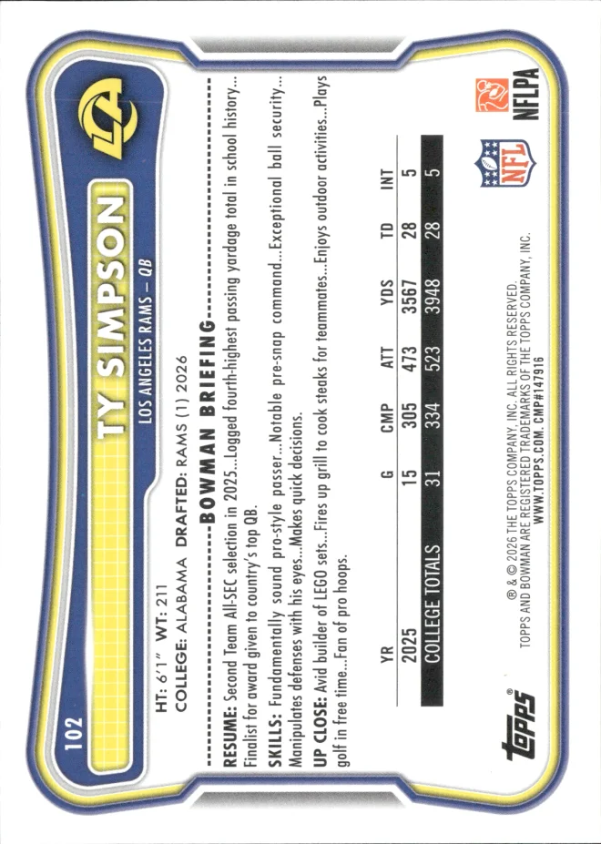 Ty Simpson card back