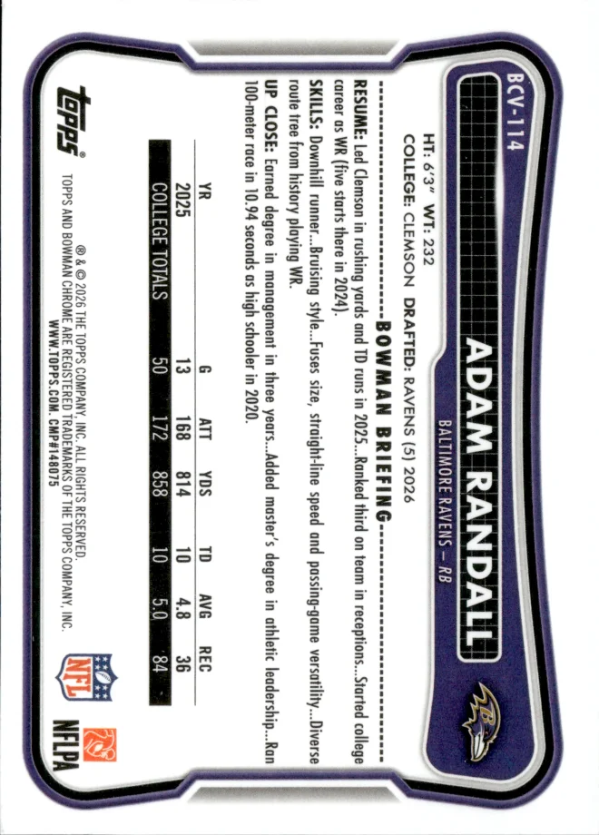 Adam Randall card back