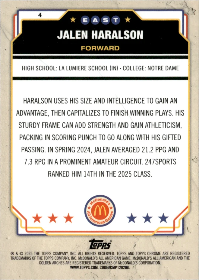 Jalen Haralson card back
