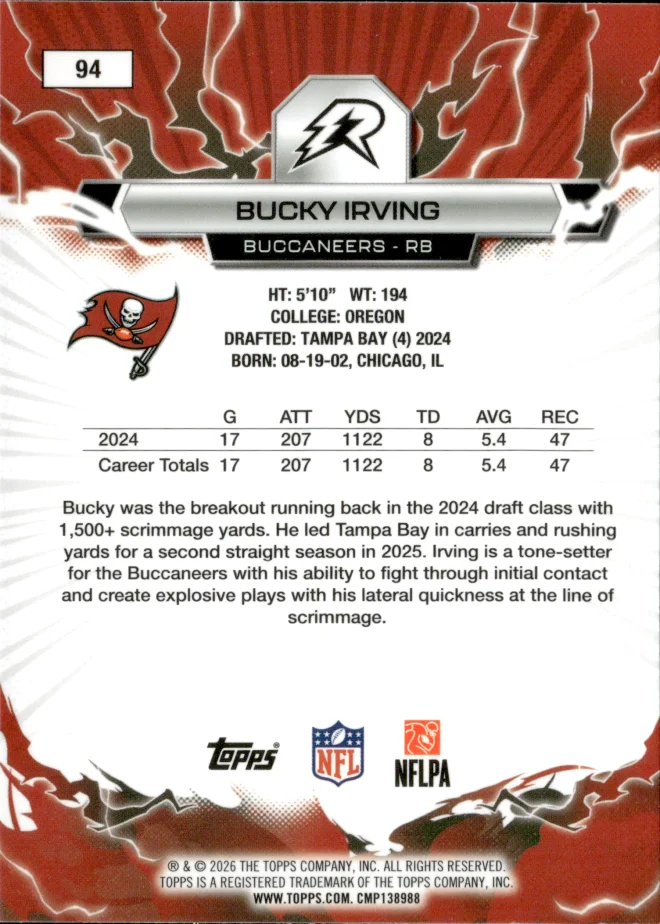 Bucky Irving card back
